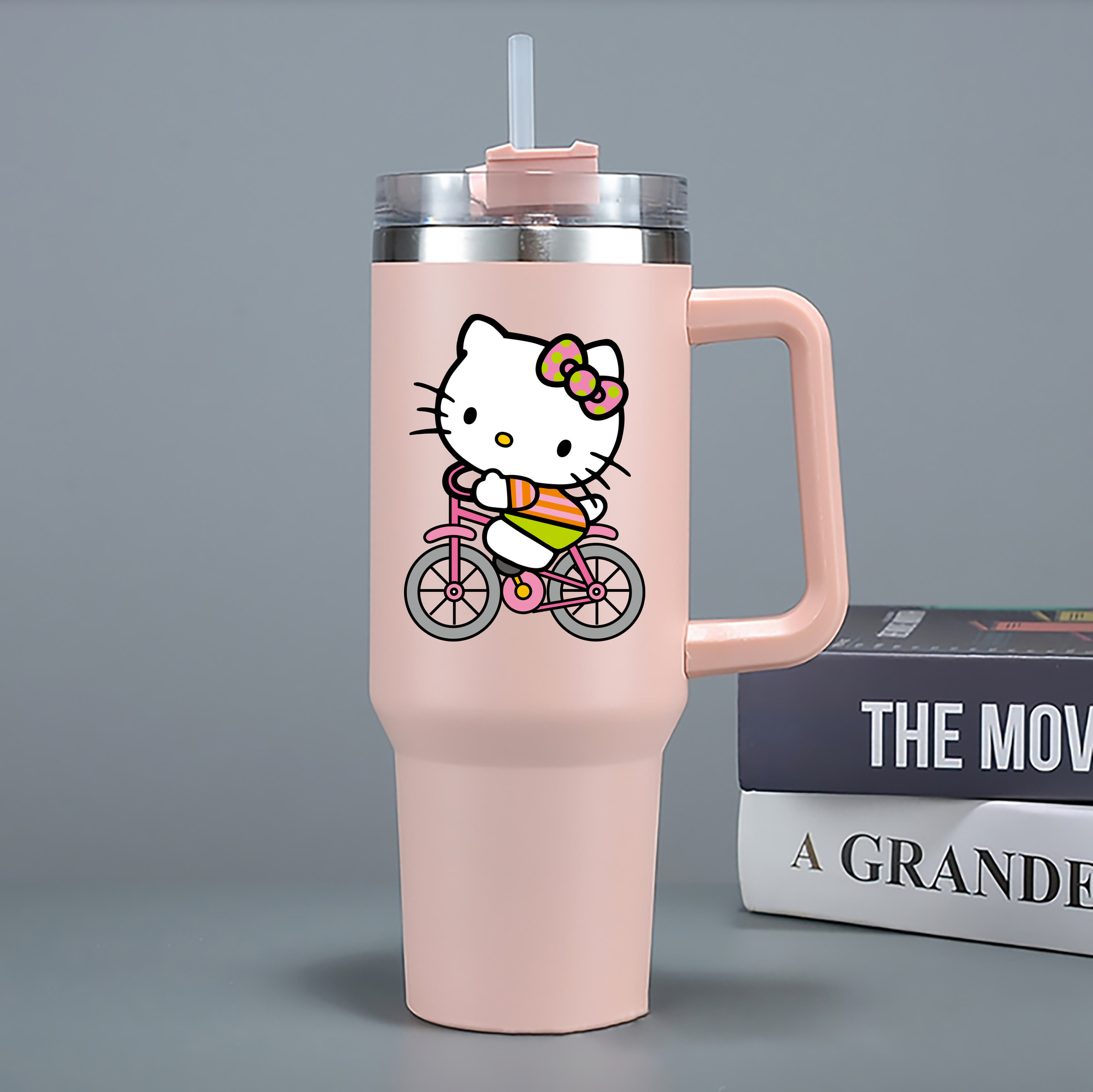 （画像用） Hello Kitty ハローキティ 1200mL車用タンブラー - クリスタルステッカー（プラスチックストロー付き）